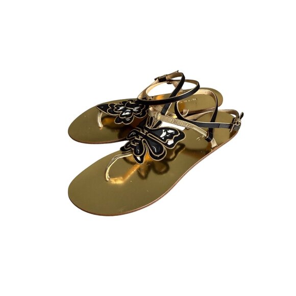 ETRO Black Gold Floral Butterfly Gladiator Sandals Size 37 / US 7 - Picture 5 of 9
